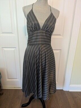 Alyn Paige Black & White Striped Halter Midi Dress